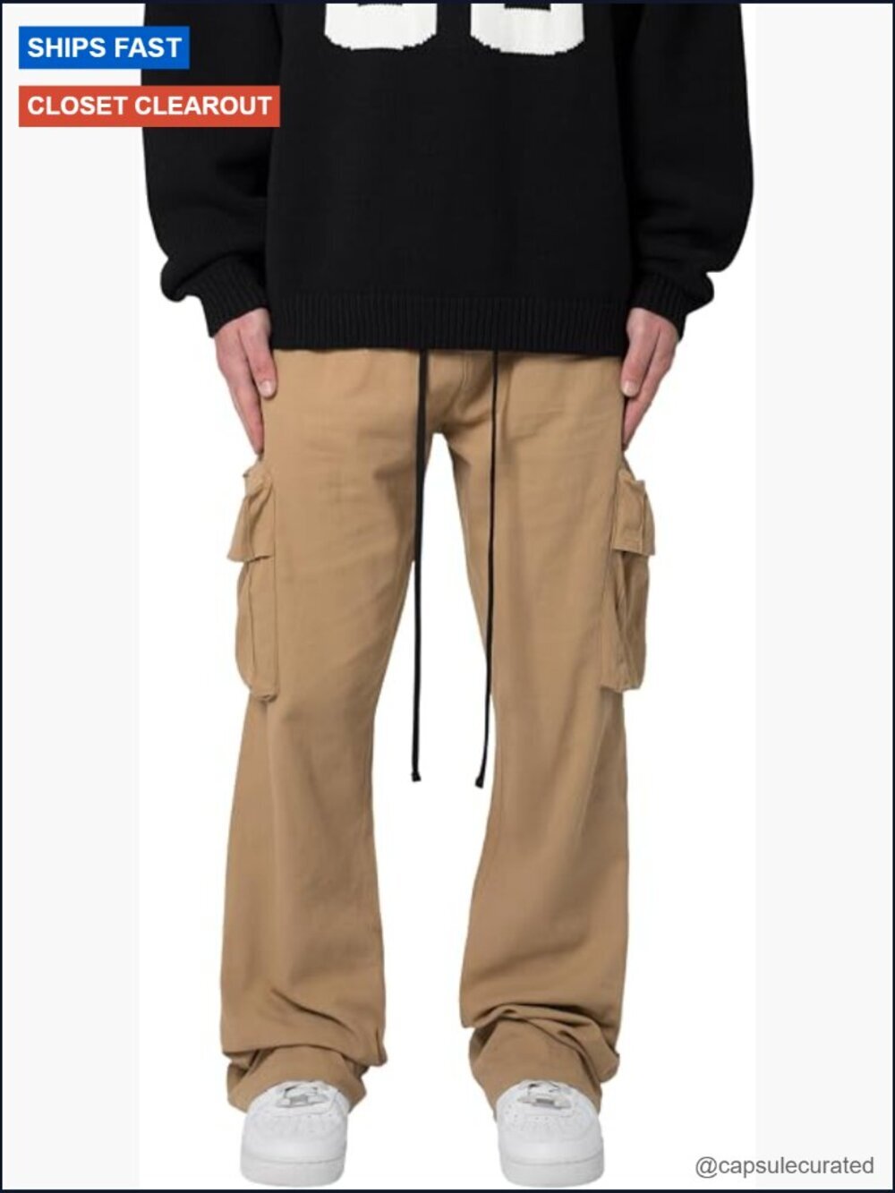 Drawcord Flare Cargo Pants Slim Through Thigh Flared Leg